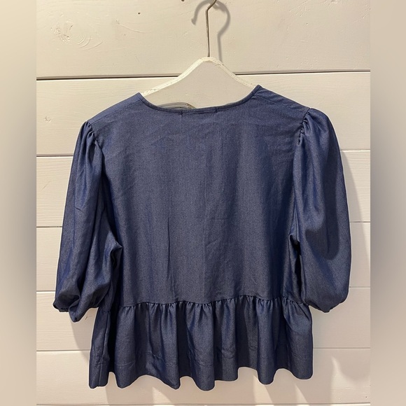 📍💙Icône by Simons Denim-Look Peplum Blouse – Size M – NWT - Picture 9 of 9